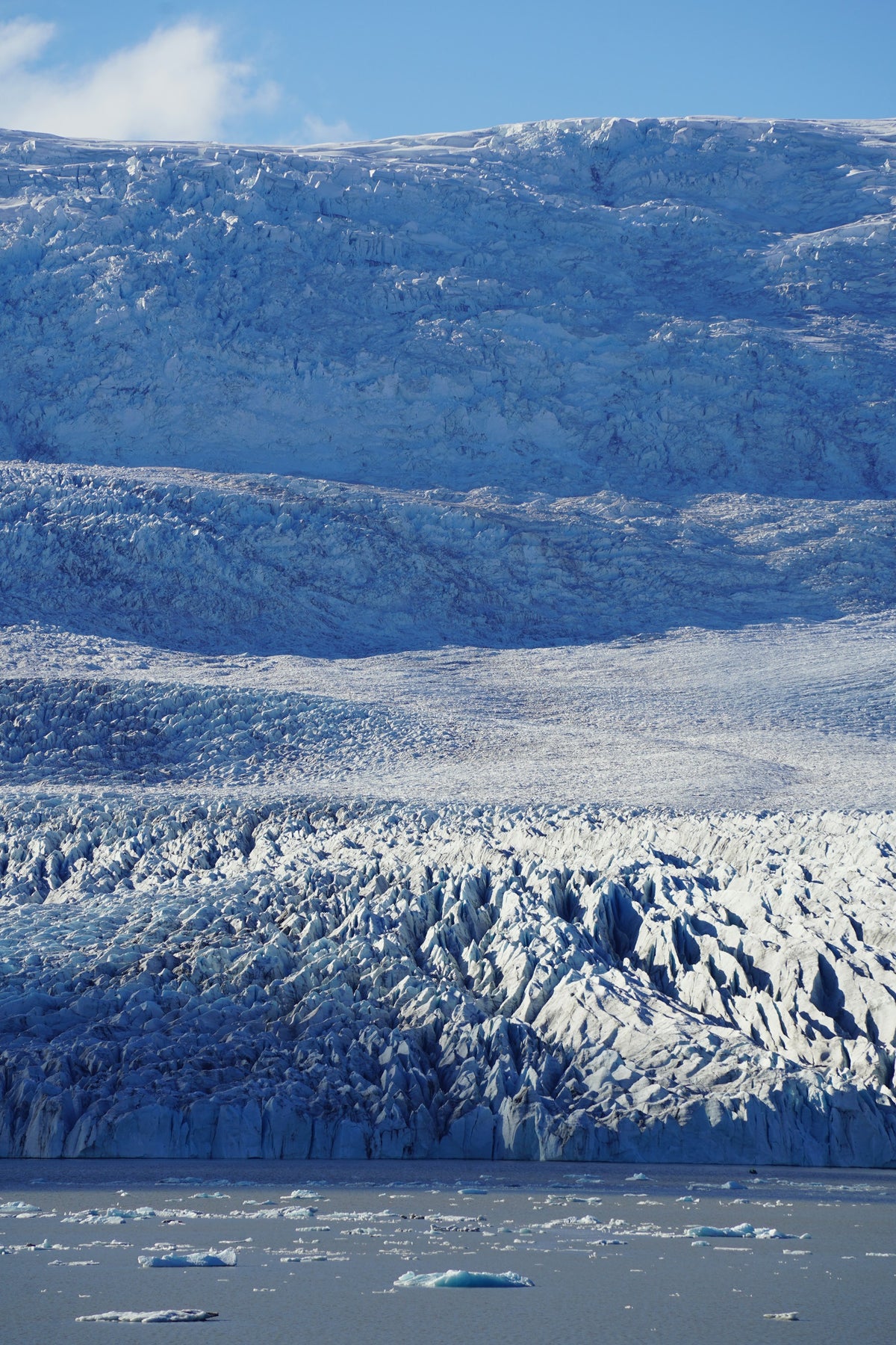 The ridges and crevasses of a vast glacier
